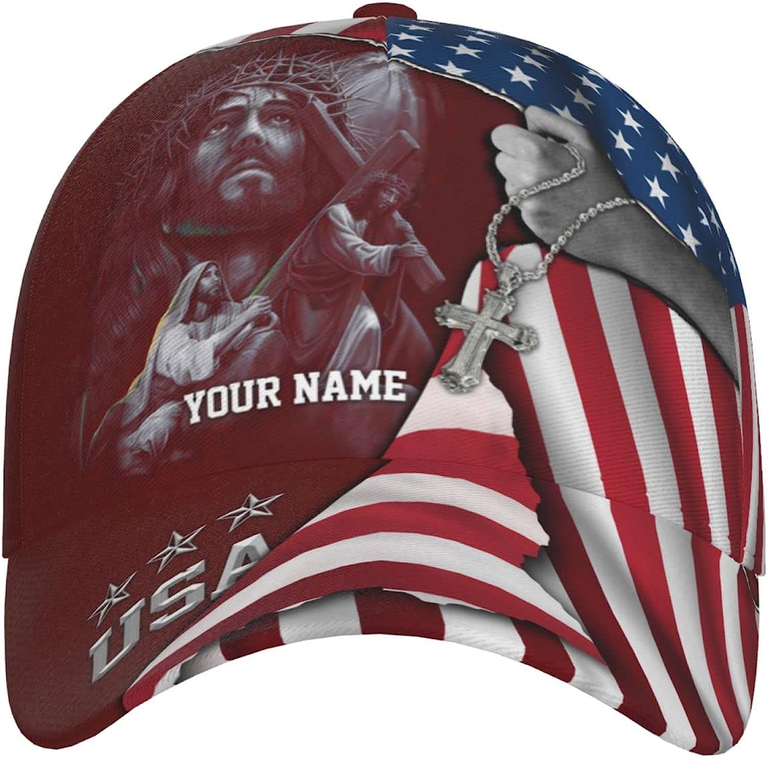 Jesus Christ Carrying The Cross Custom Name All Over Print Baseball Cap - Christian Hats For Men Women Trucker Hats Custom Hats Gifts For Men & Women