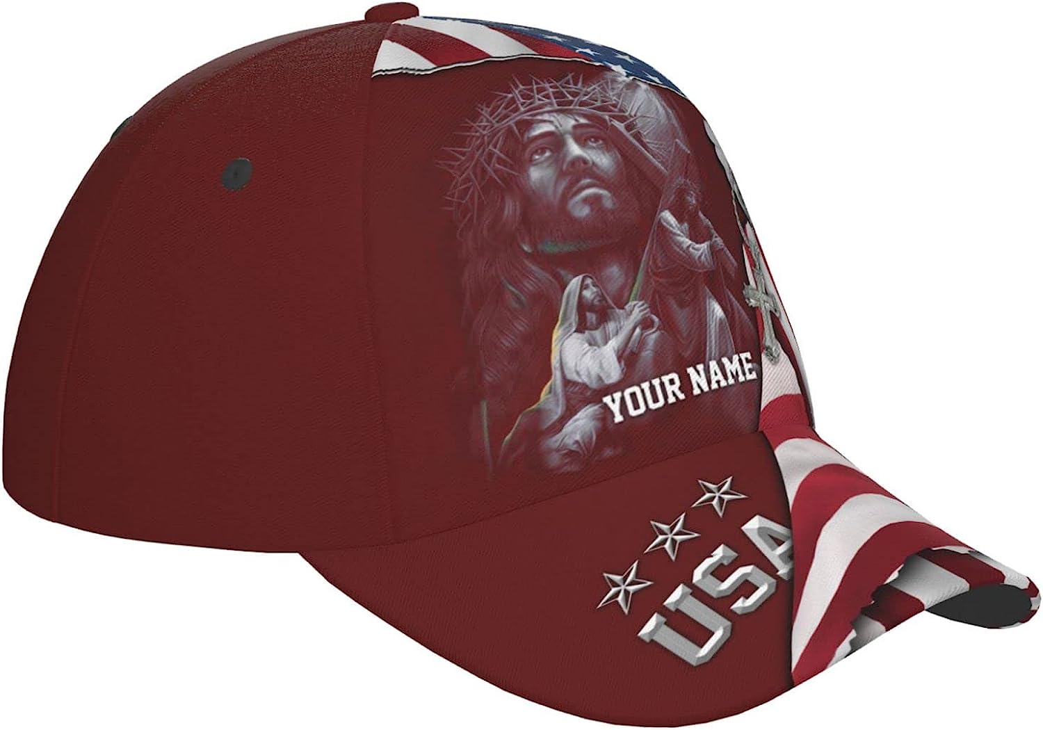 Jesus Christ Carrying The Cross Custom Name All Over Print Baseball Cap - Christian Hats For Men Women Trucker Hats Custom Hats Gifts For Men & Women