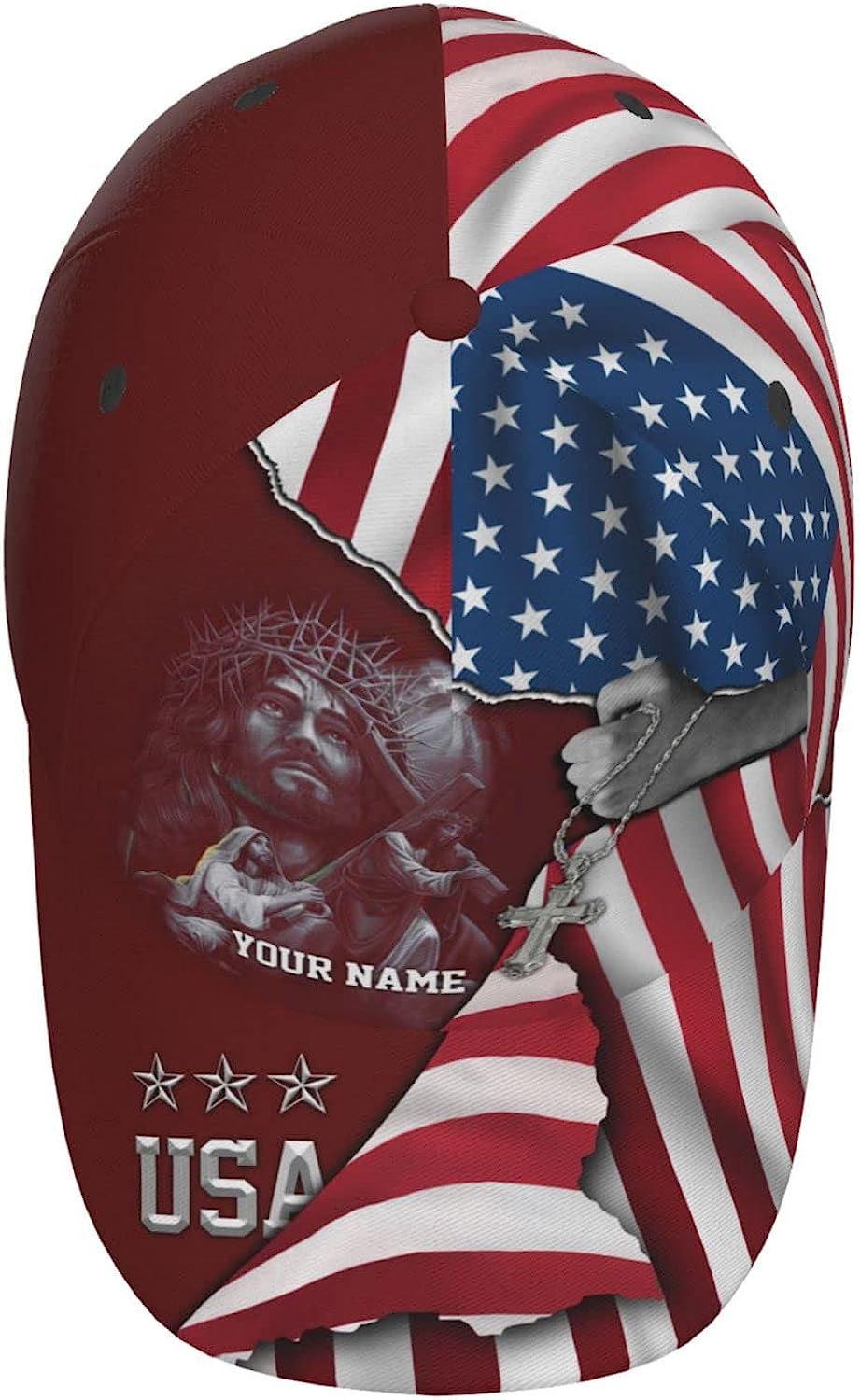 Jesus Christ Carrying The Cross Custom Name All Over Print Baseball Cap - Christian Hats For Men Women Trucker Hats Custom Hats Gifts For Men & Women