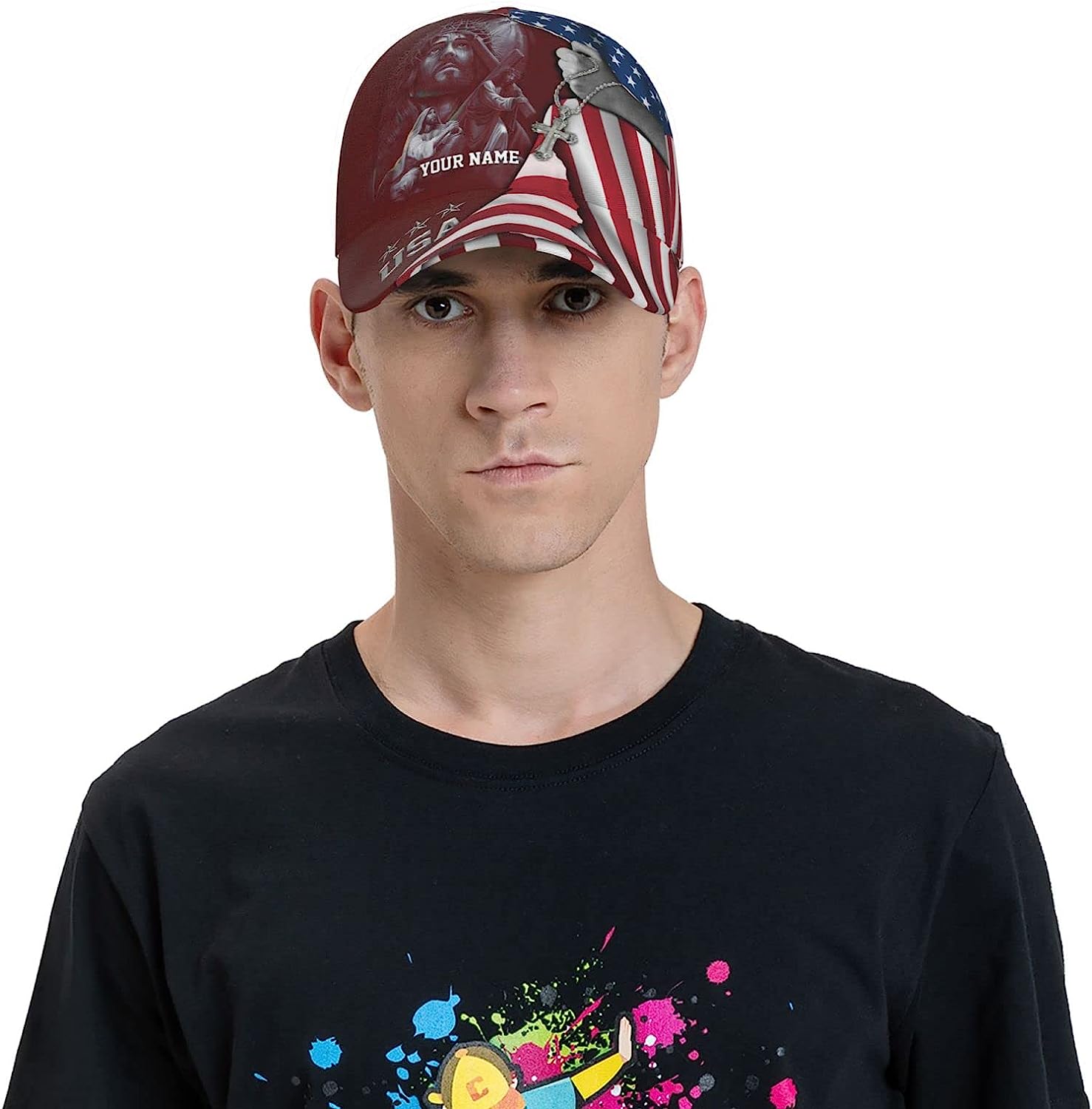 Jesus Christ Carrying The Cross Custom Name All Over Print Baseball Cap - Christian Hats For Men Women Trucker Hats Custom Hats Gifts For Men & Women