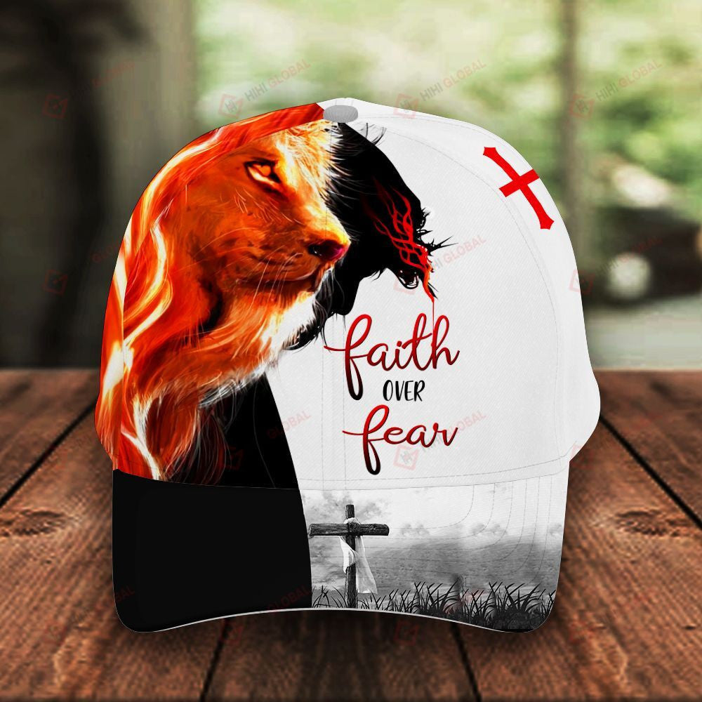 Jesus Christ God Faith Over Fear Classic 3d CapAll Over Printed Trucker Hats Custom Hats Gifts For Men & Women