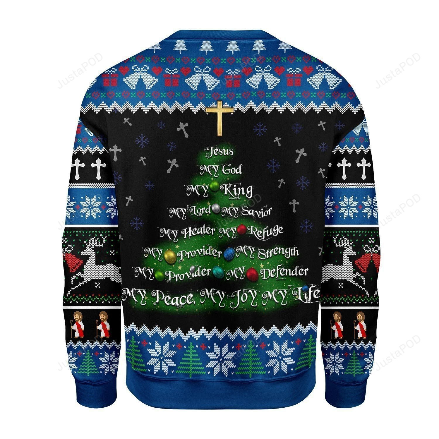 Jesus Christmas Tree Gold Cross Ugly Christmas Sweater Adult 3D Funny Matching for family