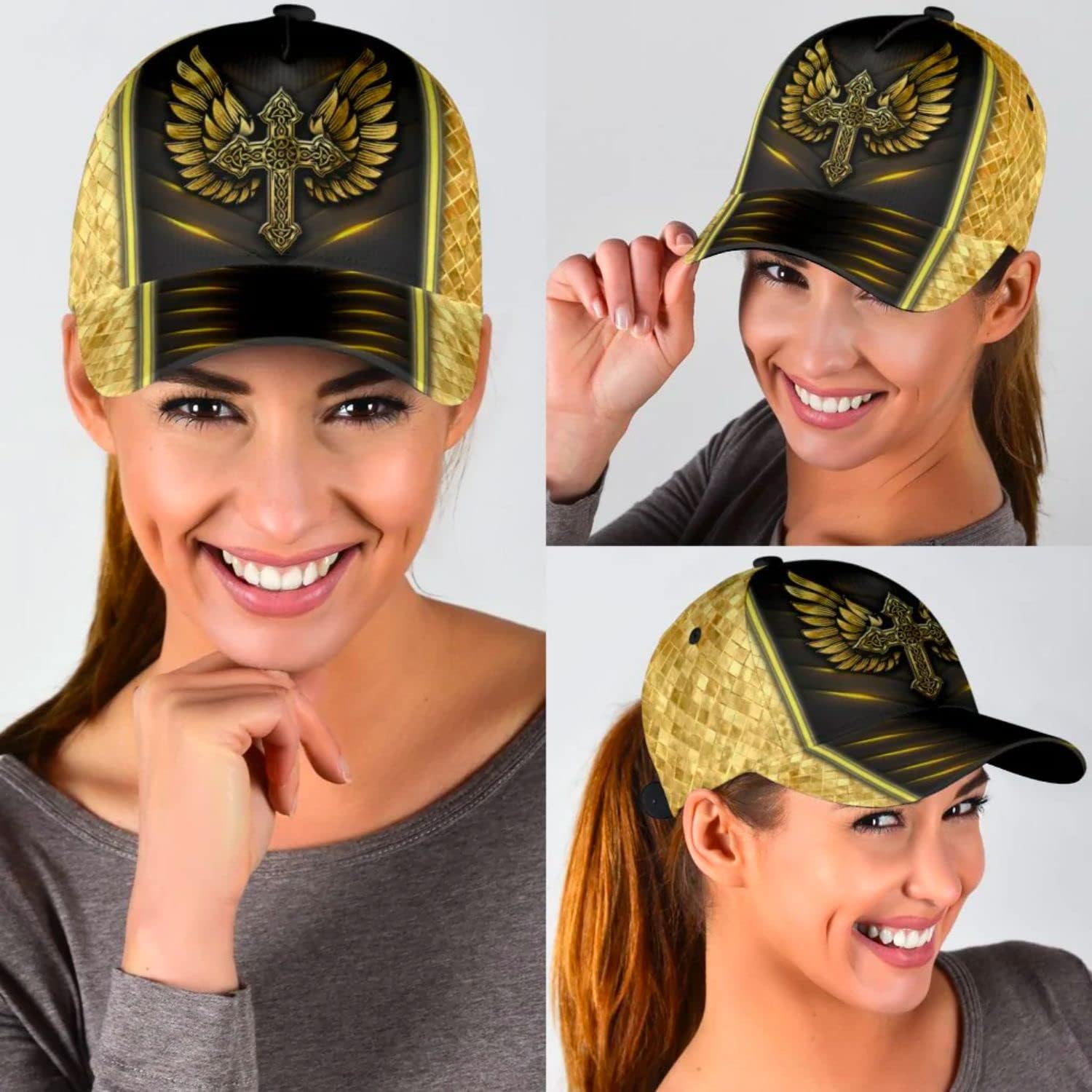 Jesus Cross Angel Wings All Over Print Baseball Cap - Christian Hats For Men Women Trucker Hats Custom Hats Gifts For Men & Women