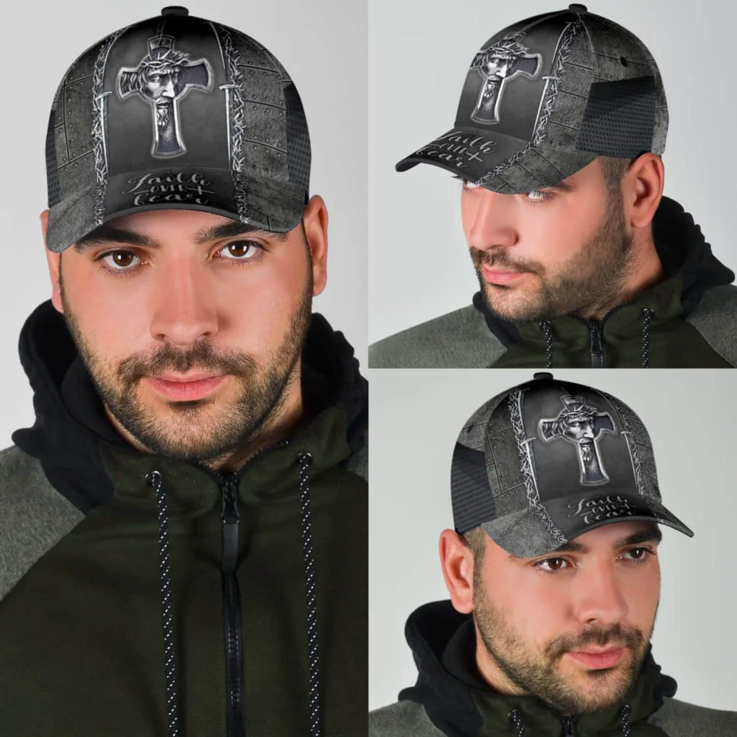 Jesus Cross Faith Over Fear All Over Print Baseball Cap - Christian Hats For Men Women Trucker Hats Custom Hats Gifts For Men & Women