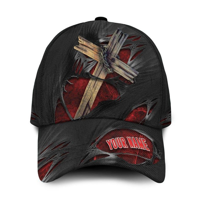 Jesus Cross Torn Fabric Custom Name 3D Classic Cap For Jesus Lovers, jesus hat, jesus cap Trucker Hats Custom Hats Gifts For Men & Women