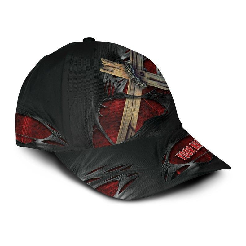 Jesus Cross Torn Fabric Custom Name 3D Classic Cap For Jesus Lovers, jesus hat, jesus cap Trucker Hats Custom Hats Gifts For Men & Women