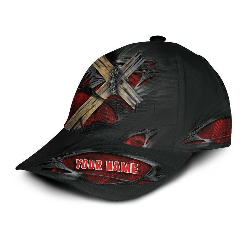 Jesus Cross Torn Fabric Custom Name 3D Classic Cap For Jesus Lovers, jesus hat, jesus cap Trucker Hats Custom Hats Gifts For Men & Women