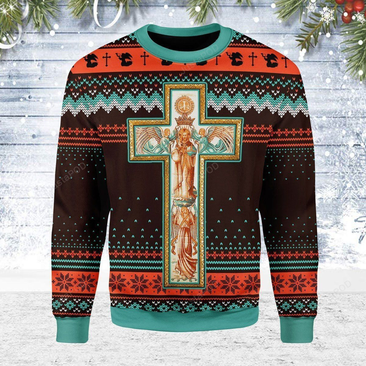 Jesus Cross Ugly Christmas Sweater Adult 3D Funny Matching for family
