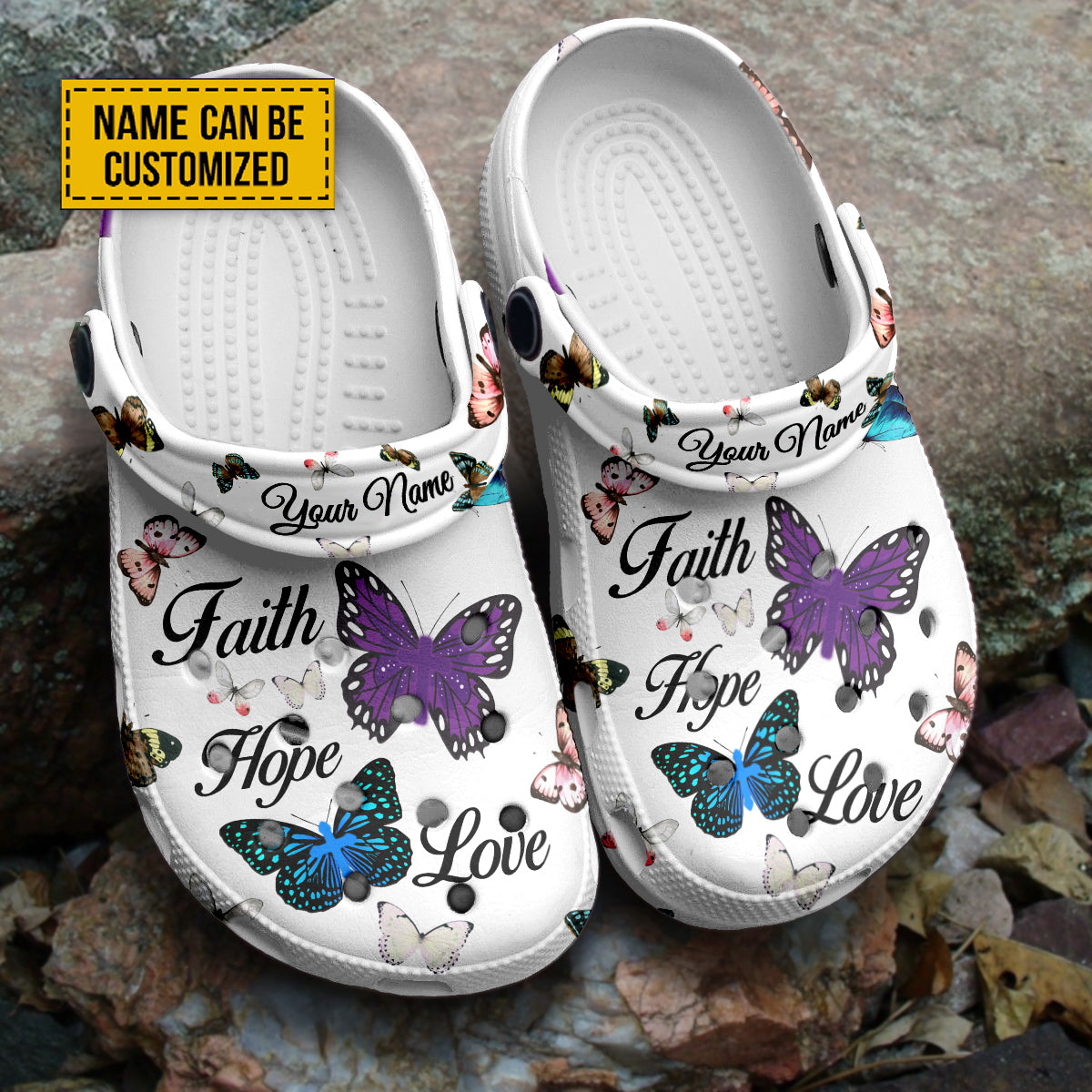 Jesus Faith Hope Love Butterfly And Cross Customized Crocs Crocband Clogs Shoes Comfortable For Men Women and Kids