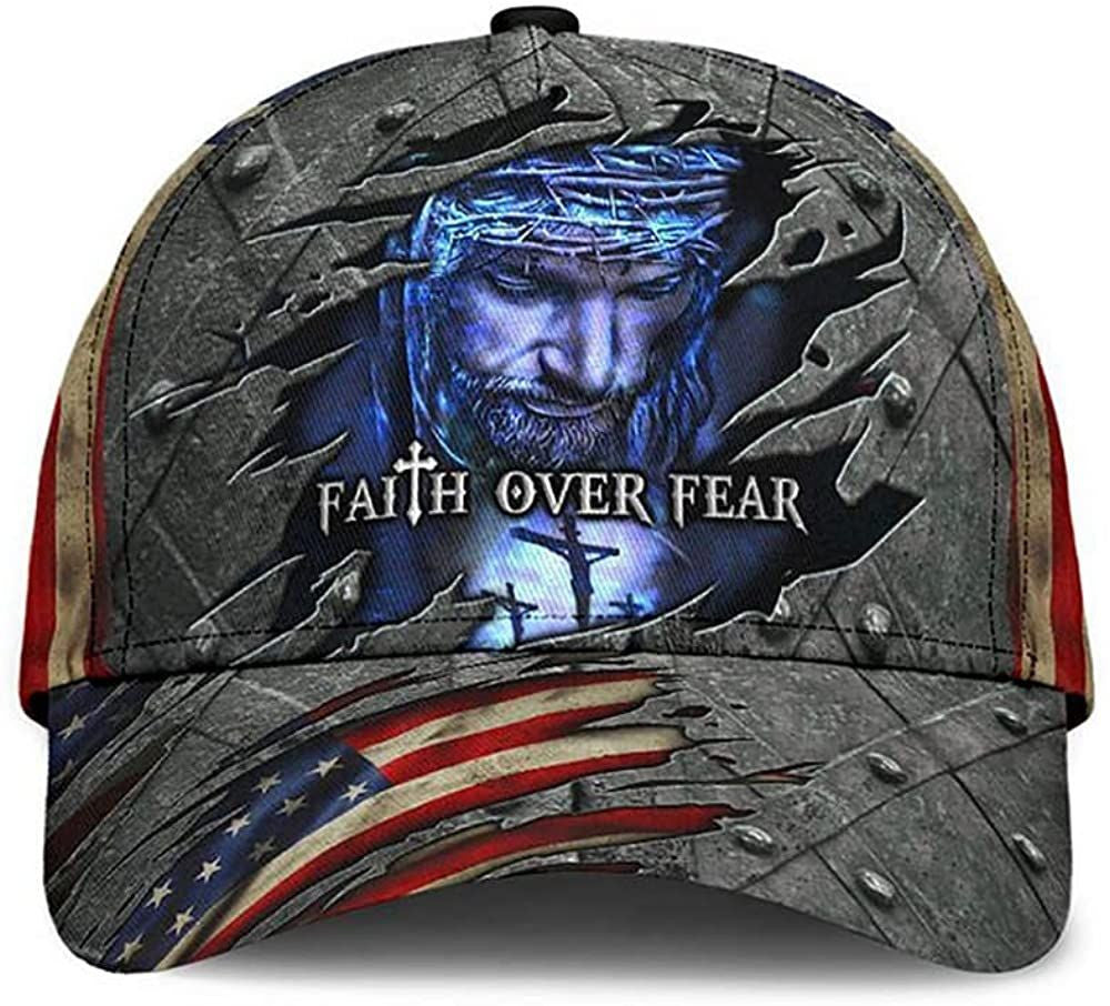 Jesus Faith Over Fear Metal American Flag Beautiful 3D Printed Unisex Hat Classic Cap Trucker Hats Custom Hats Gifts For Men & Women