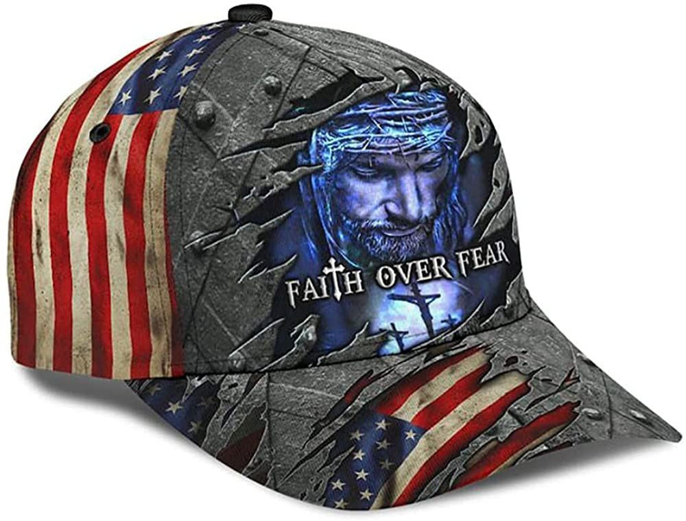 Jesus Faith Over Fear Metal American Flag Beautiful 3D Printed Unisex Hat Classic Cap Trucker Hats Custom Hats Gifts For Men & Women
