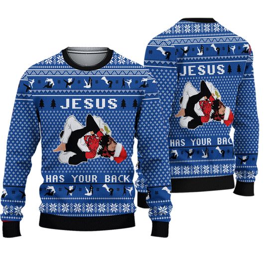 Jesus Has Your Back Jiu Jitsu Ugly Christmas Sweater, Jesus Sweater - Image 2