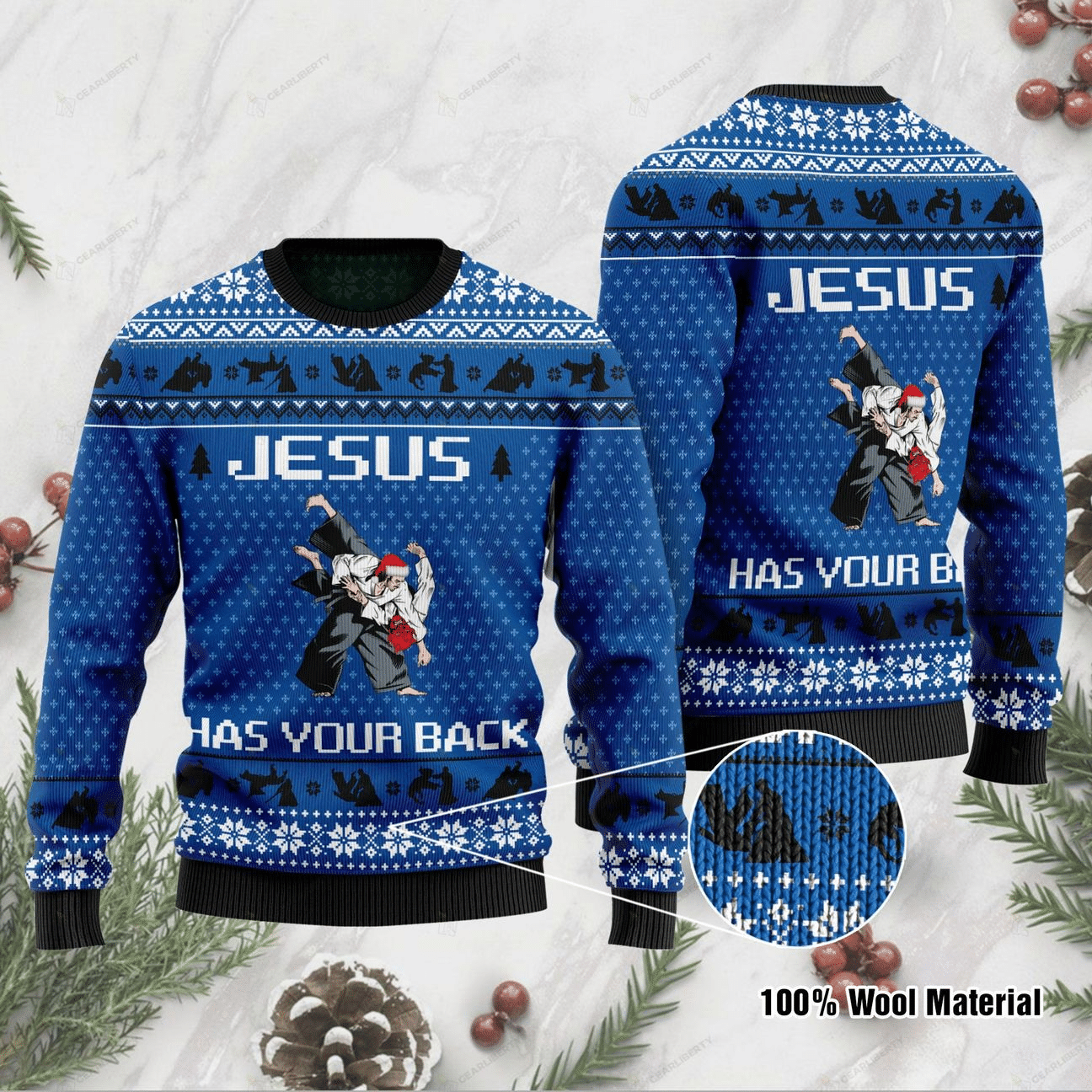 Jesus Has Your Back Ugly Christmas Sweater Adult 3D Funny Matching for family
