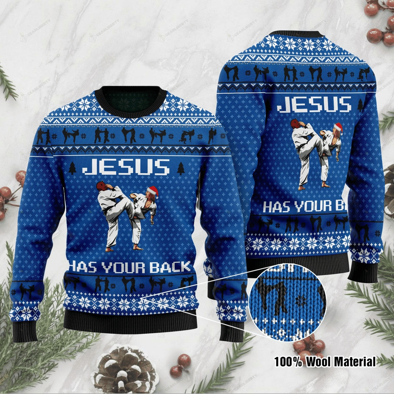 Jesus Has Your Back Ugly Christmas Sweater Adult 3D Funny Matching for family