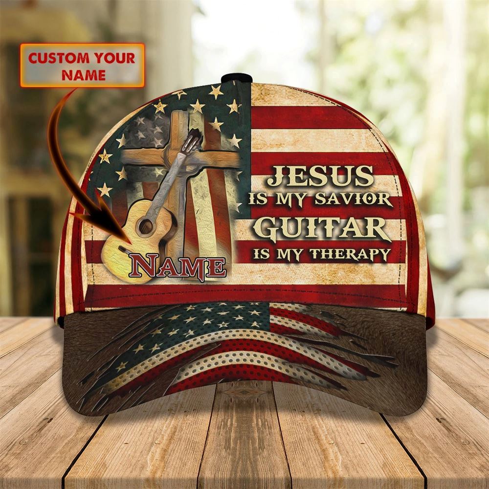 Jesus Is My Savivor Guitar Is My Therapy Baseball Cap For Guitar Man, God Cap  Trucker Hats Custom Hats Gifts For Men & Women