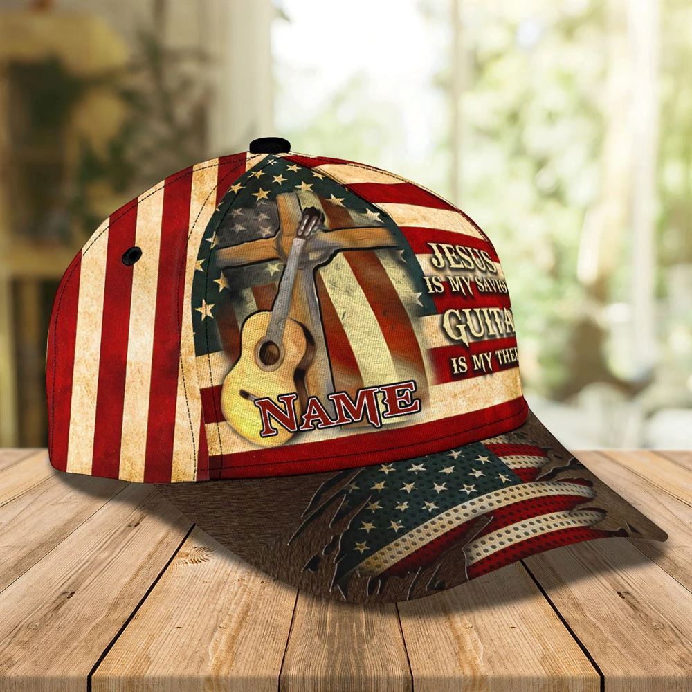 Jesus Is My Savivor Guitar Is My Therapy Baseball Cap For Guitar Man, God Cap  Trucker Hats Custom Hats Gifts For Men & Women