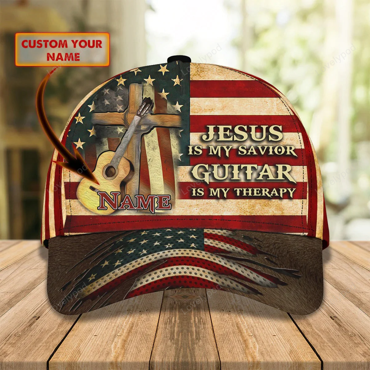 Jesus Is My Savivor Guitar Is My Therapy Personalized Name Cap For Guitar Man, Jesus Guitar Cap Hat Trucker Hats Custom Hats Gifts For Men & Women