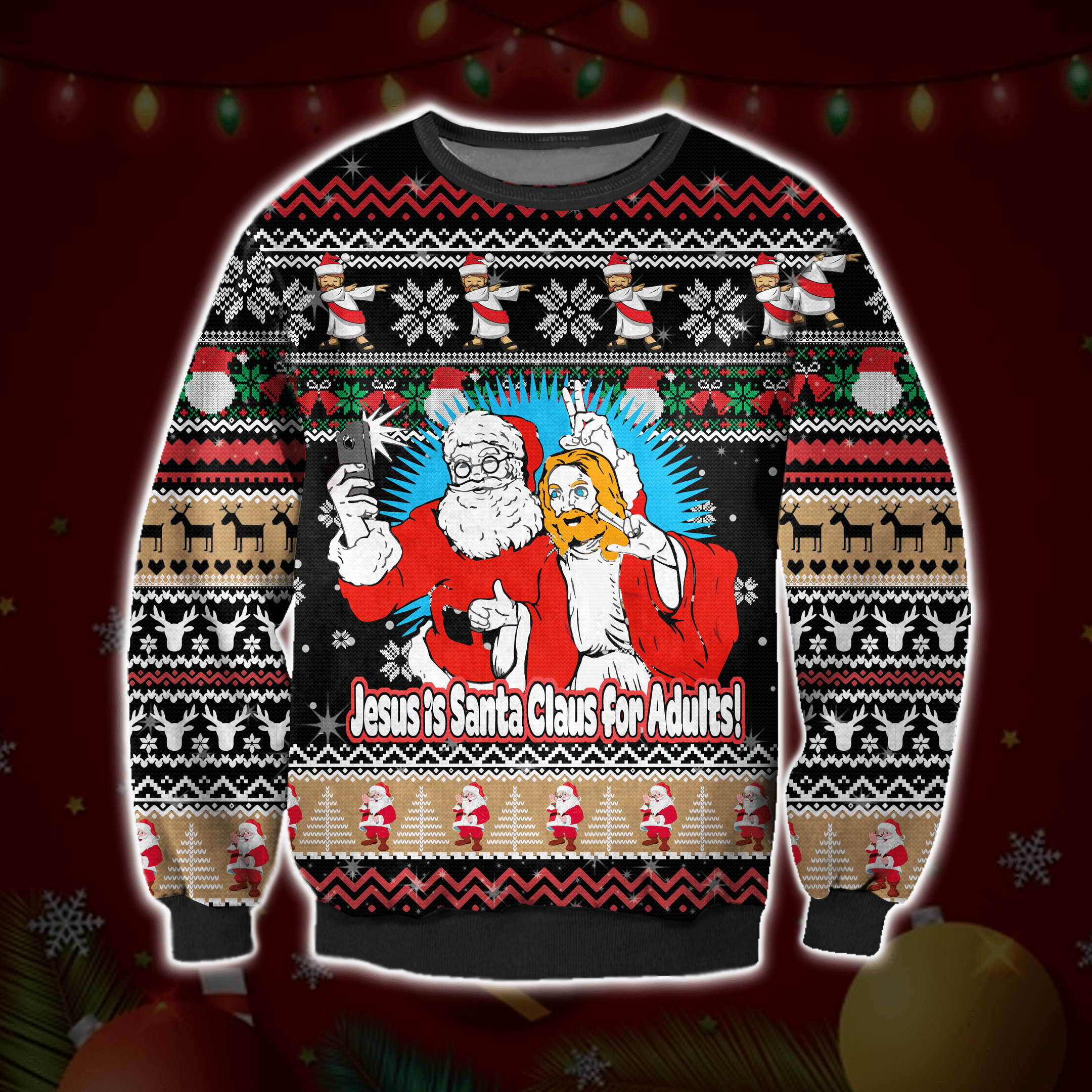 Jesus Is Santa Claus For Adults Ugly Christmas Sweater Adult 3D Funny Matching for family