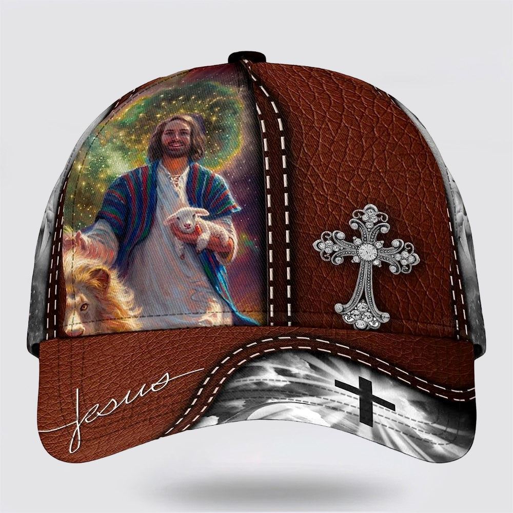 Jesus Lion With Lamb Cross Baseball Cap Hat  Trucker Hats Custom Hats Gifts For Men & Women