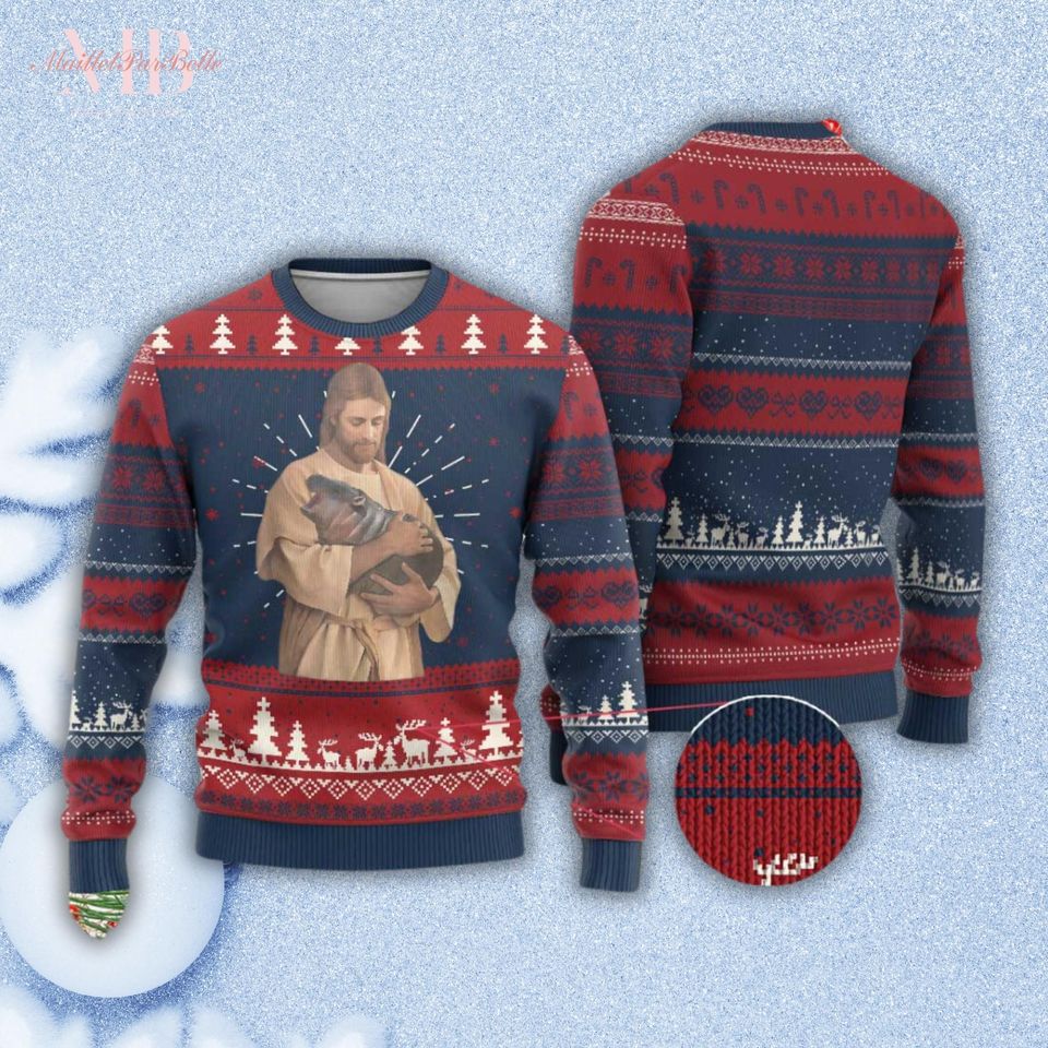 Jesus Moo Deng Ugly Sweater, Moo Deng Christmas Sweater
