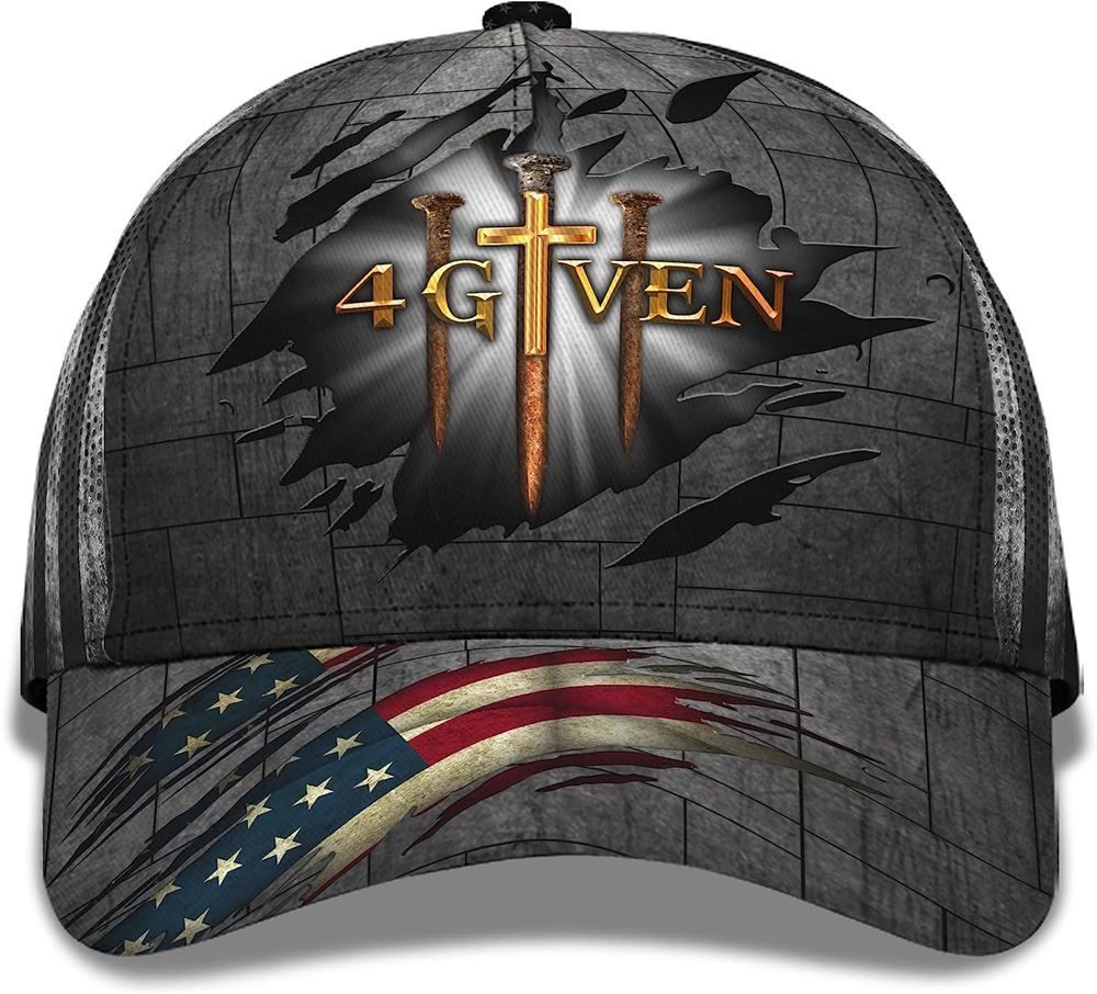 Jesus Religious Cross Nails And American Flag Forgiven given Baseball Cap Hat  Trucker Hats Custom Hats Gifts For Men & Women