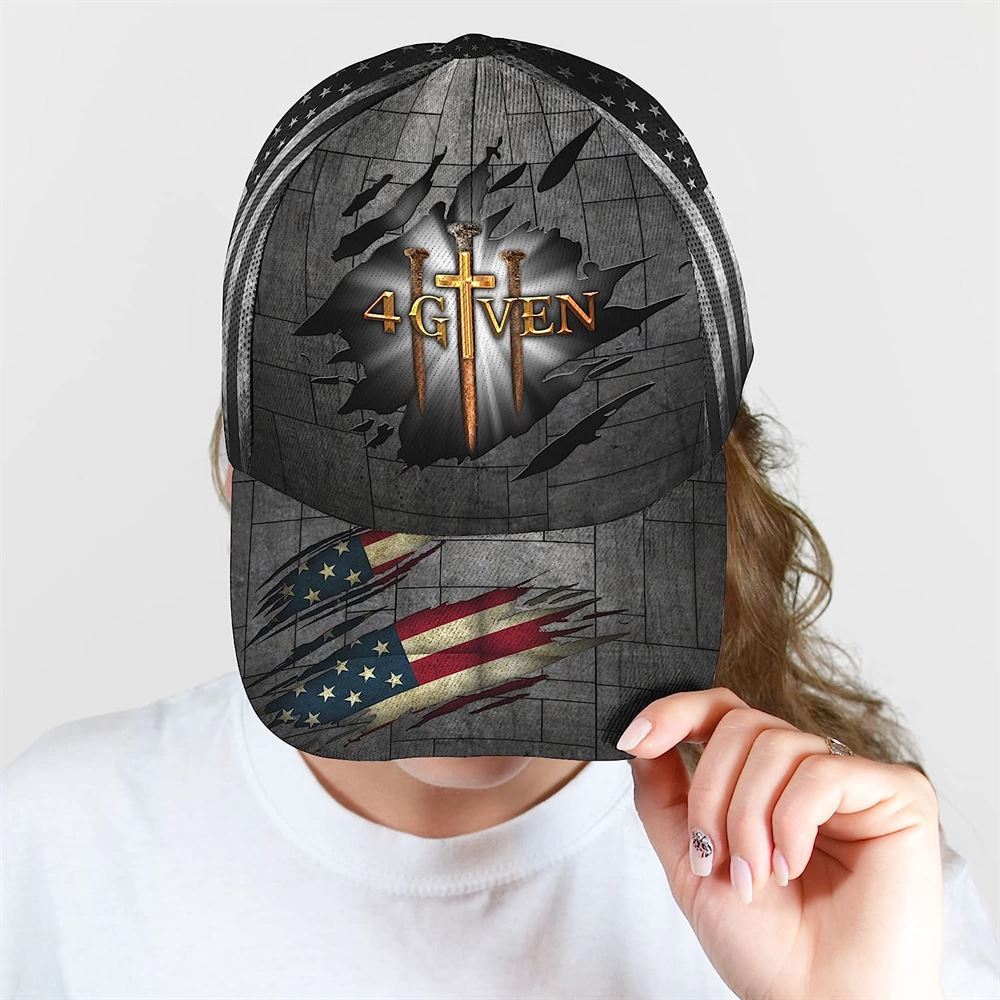Jesus Religious Cross Nails And American Flag Forgiven given Baseball Cap Hat  Trucker Hats Custom Hats Gifts For Men & Women