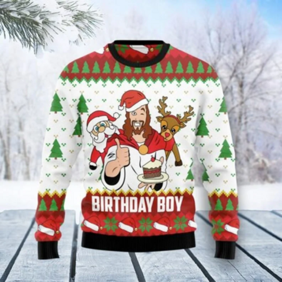 Jesus Santa Reindeer Happy Christmas Birthday Boy 3D SWEATER