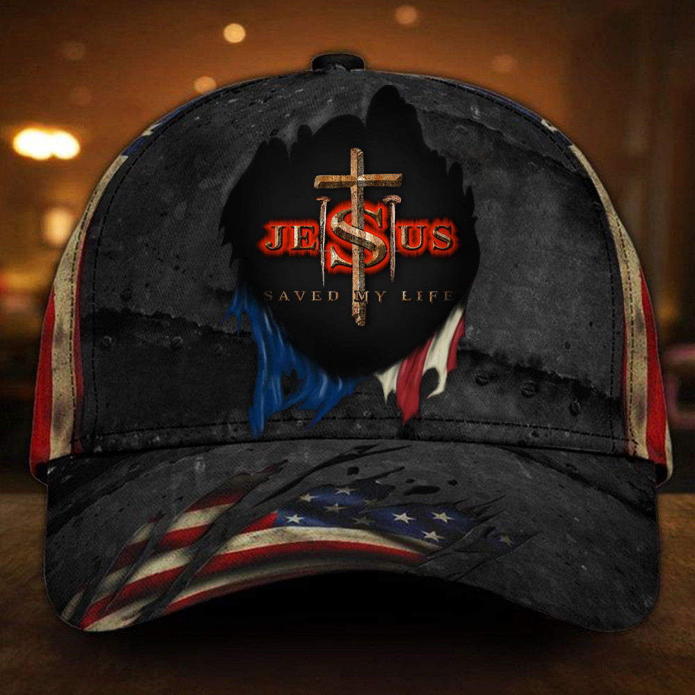 Jesus Saved My Life Hat American Flag Trucker Hats Custom Hats Gifts For Men & Women