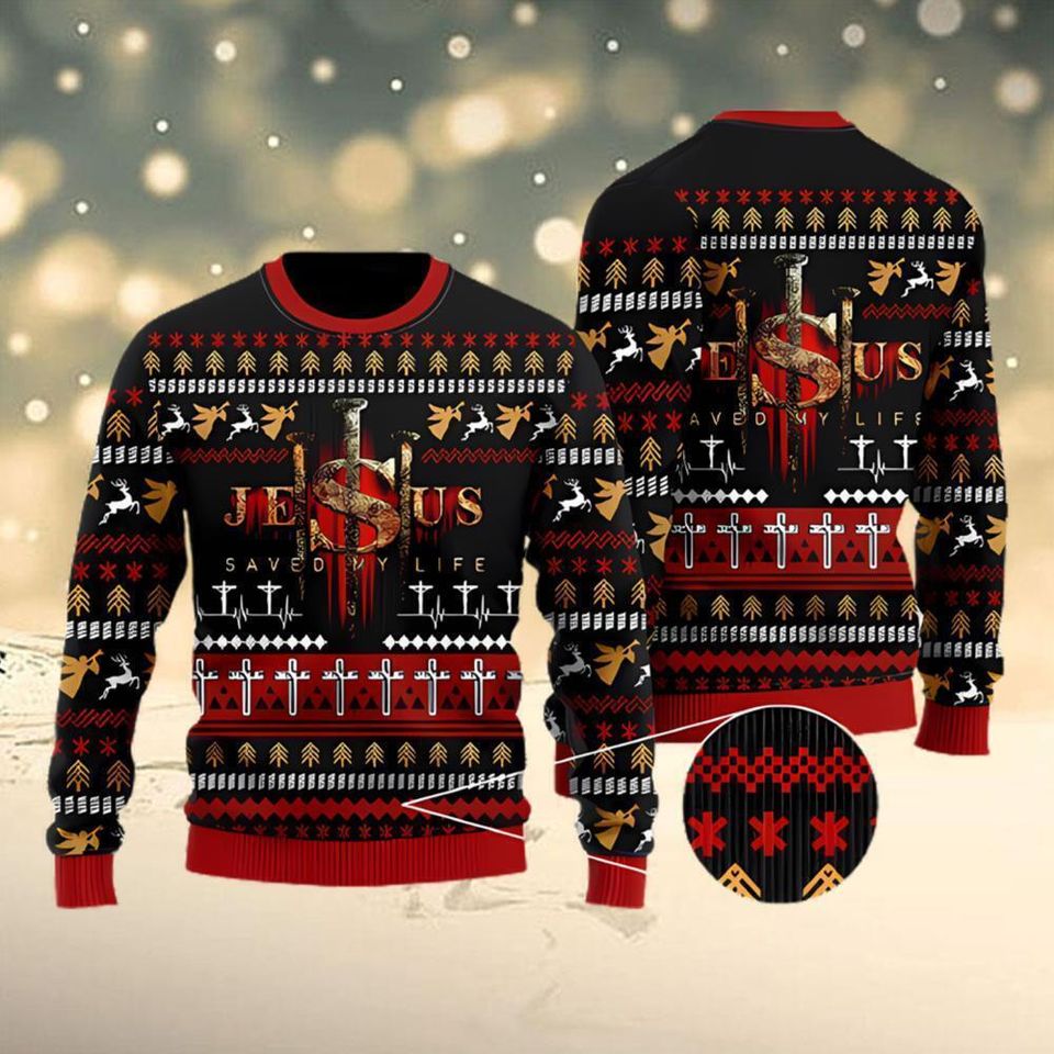 Jesus Saved My Life Ugly Christmas Sweater, Jesus Sweater