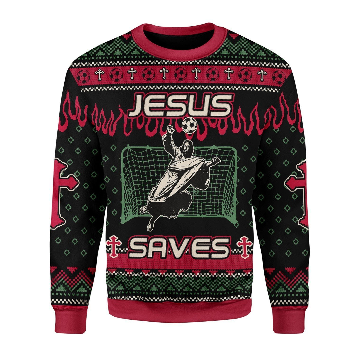 Jesus Saves Football Ugly Christmas Sweater Adult 3D Funny Matching for family
