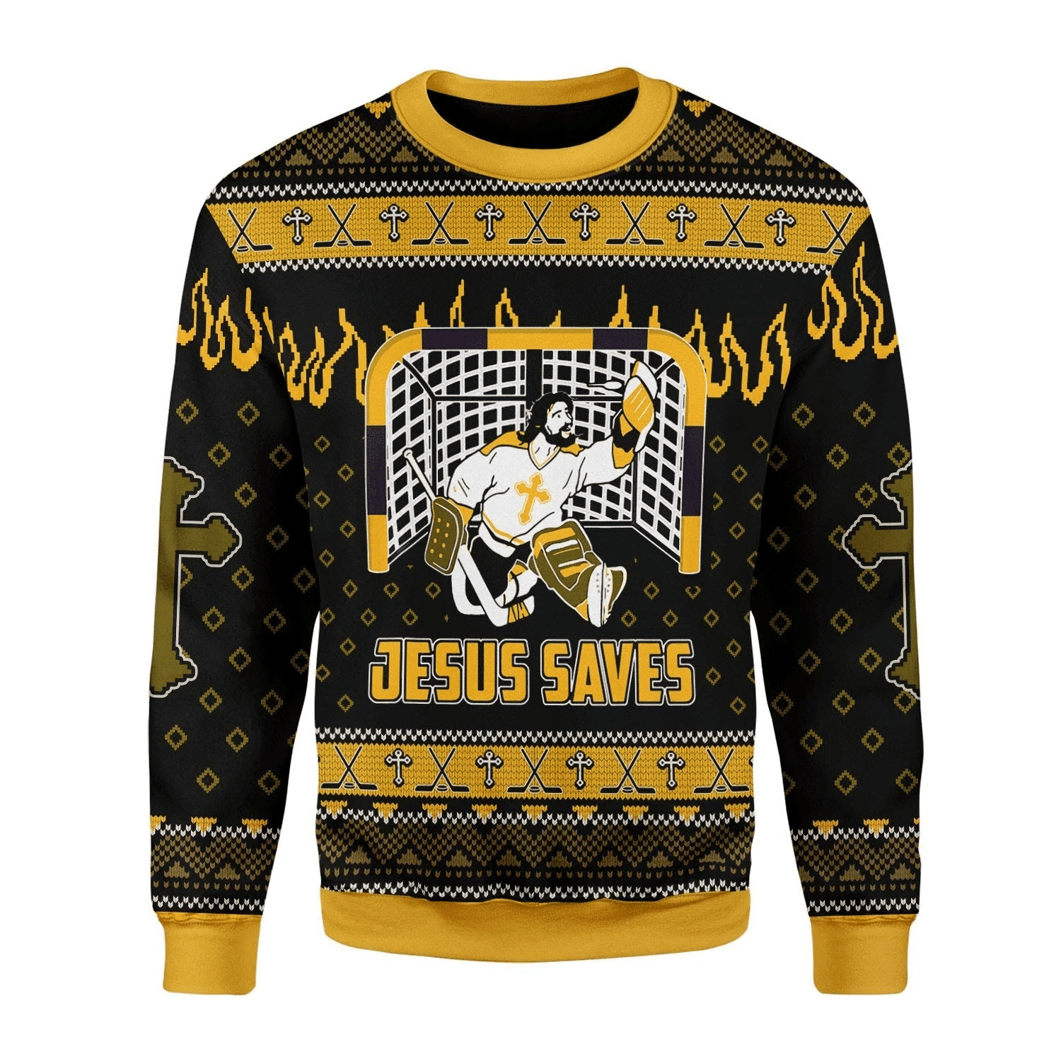 Jesus Saves Hockey Ugly Christmas Sweater Adult 3D Funny Matching for family