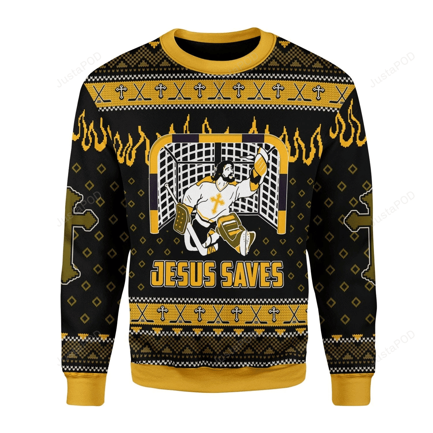 Jesus Saves Hockey Ugly Christmas Sweater Adult 3D Funny Matching for family