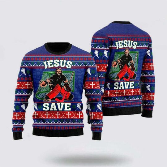 Jesus Saves Hockey Ugly Unisex Christmas Sweater - Image 5