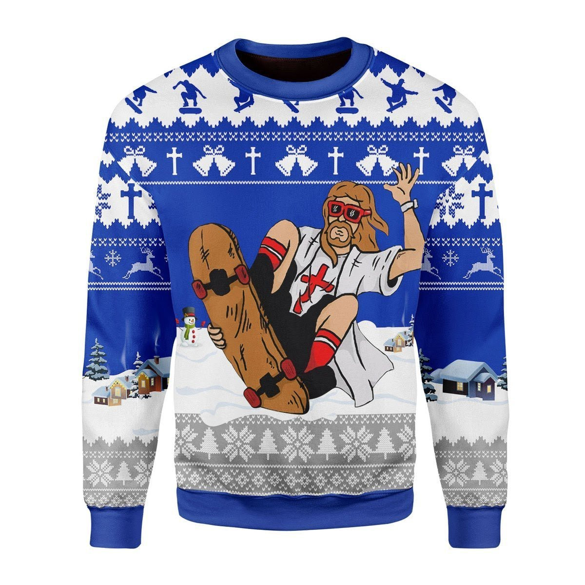 Jesus Skateboarding Ugly Christmas Sweater Adult 3D Funny Matching for family