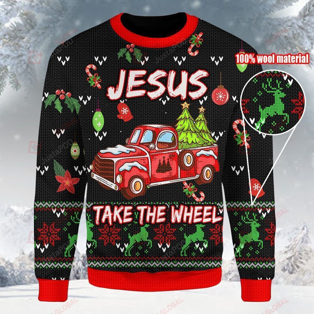 Jesus Take The Wheel Ugly Christmas Sweater Adult 3D Funny Matching for family