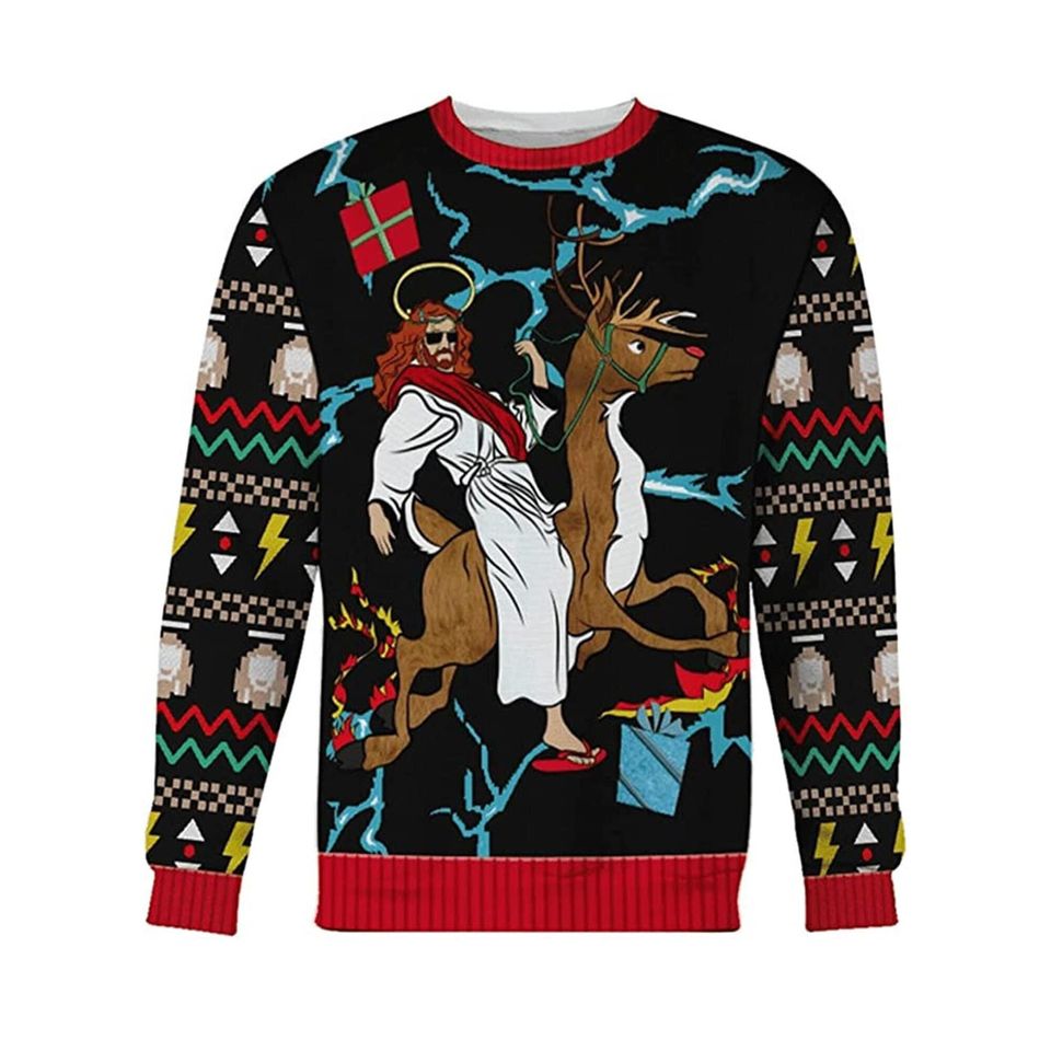 Jesus Ugly Christmas Sweater, Jesus and Reindeer Sweatshirt