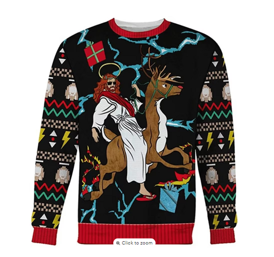 Jesus Ugly Christmas Sweater Jesus and Reindeer Xmas Sweater