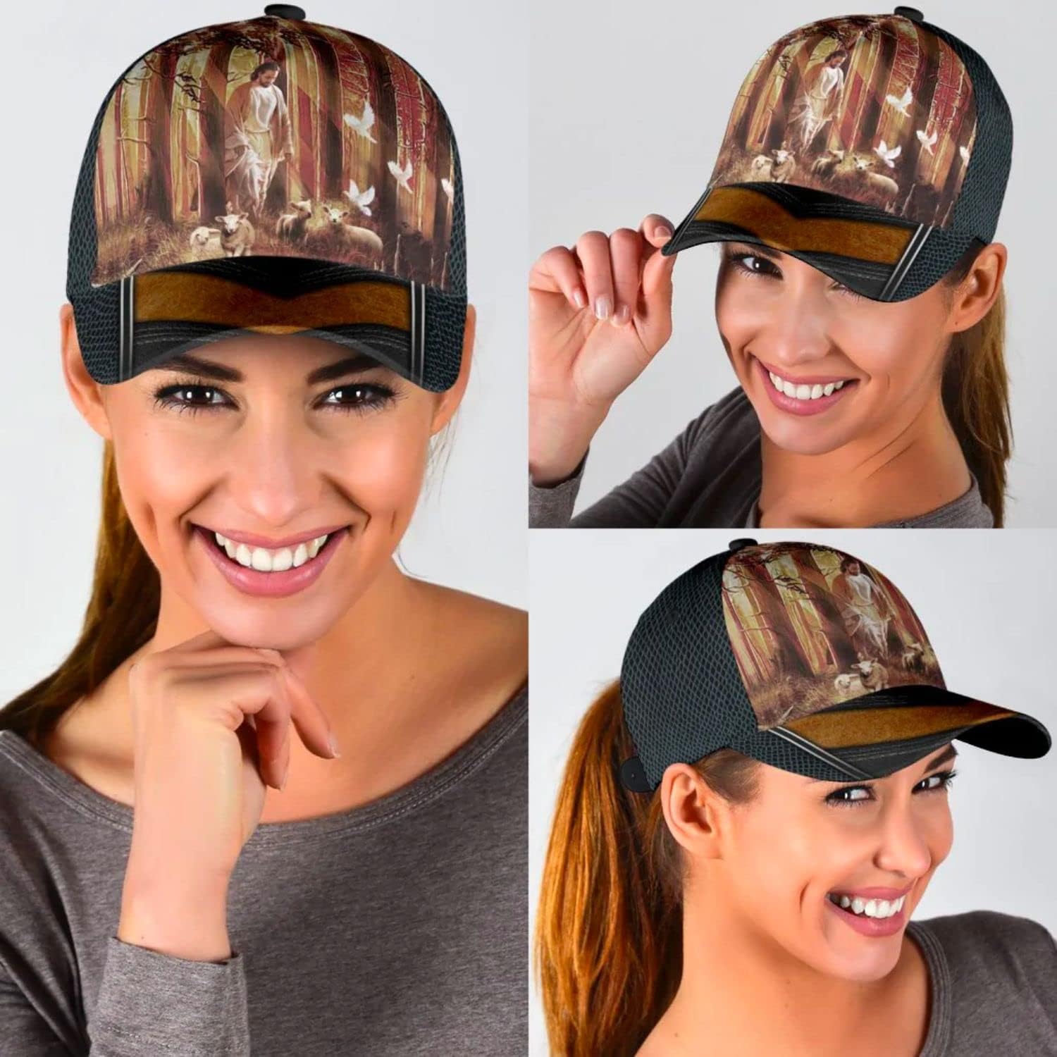 Jesus Walking In Forest With Lamb Classic Hat All Over Print - Christian Hats for Men and Women Trucker Hats Custom Hats Gifts For Men & Women