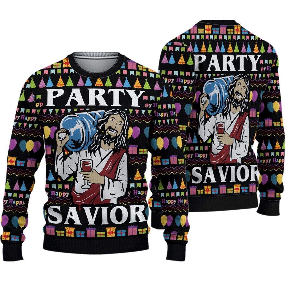 Jesuss Party Ugly Christmas Sweater, Funny Ugly Sweater, Gift for Men Women