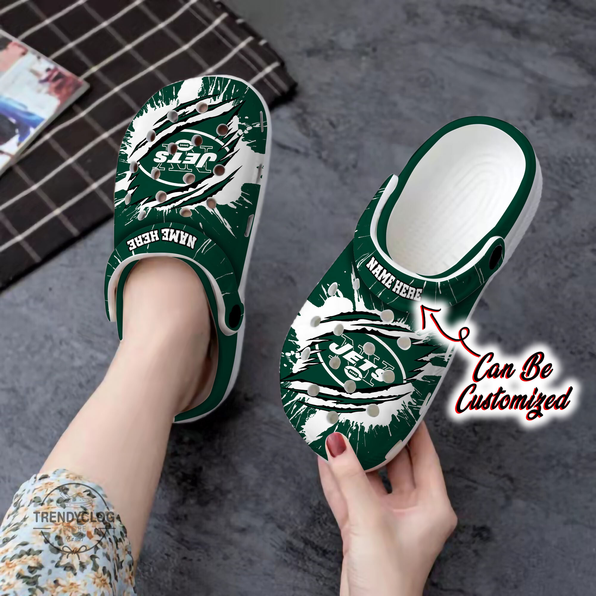 Jets Personalized NY Jets Football Ripped Claw Clog Shoes