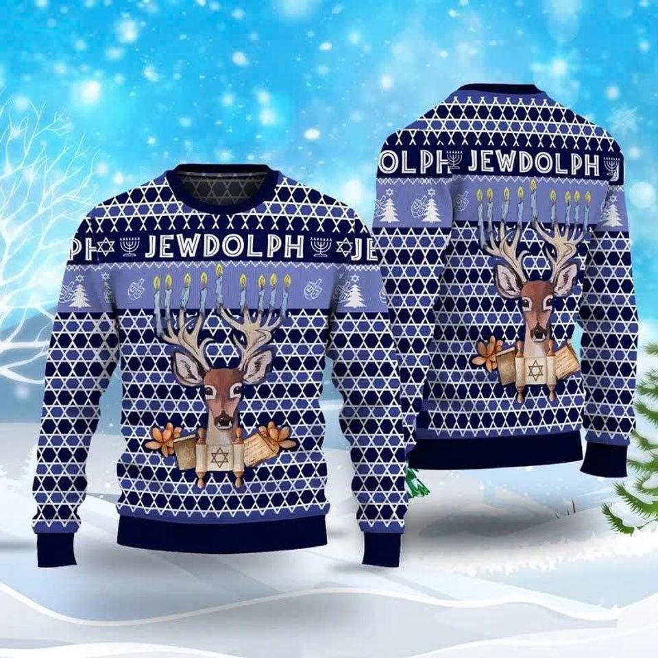 Jewdolph Hanukkah Ugly Sweater, Funny Jewish Christmas Sweatshirt