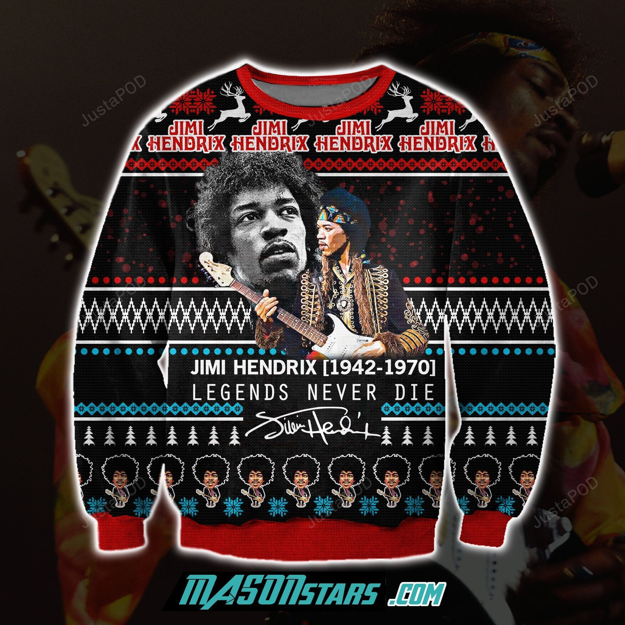 Jimi Hendrix Ugly Christmas Sweater Adult 3D Funny Matching for family