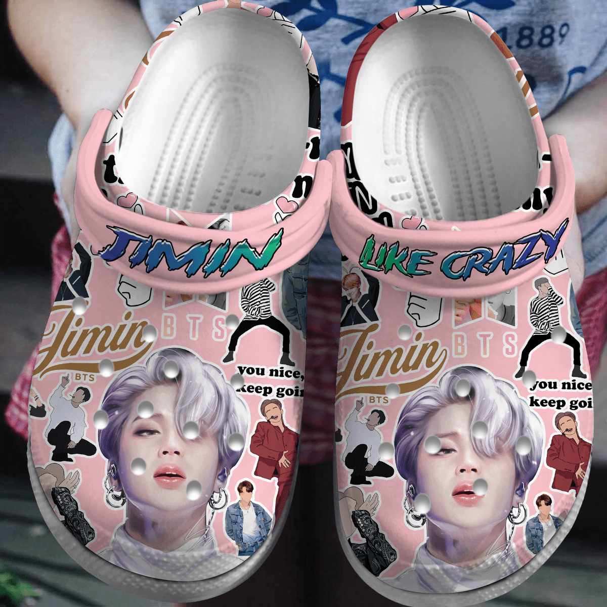 Jimin BTS Band Music Crocs Crocband Clogs Shoes Comfortable For Men Women and Kids (Pink)