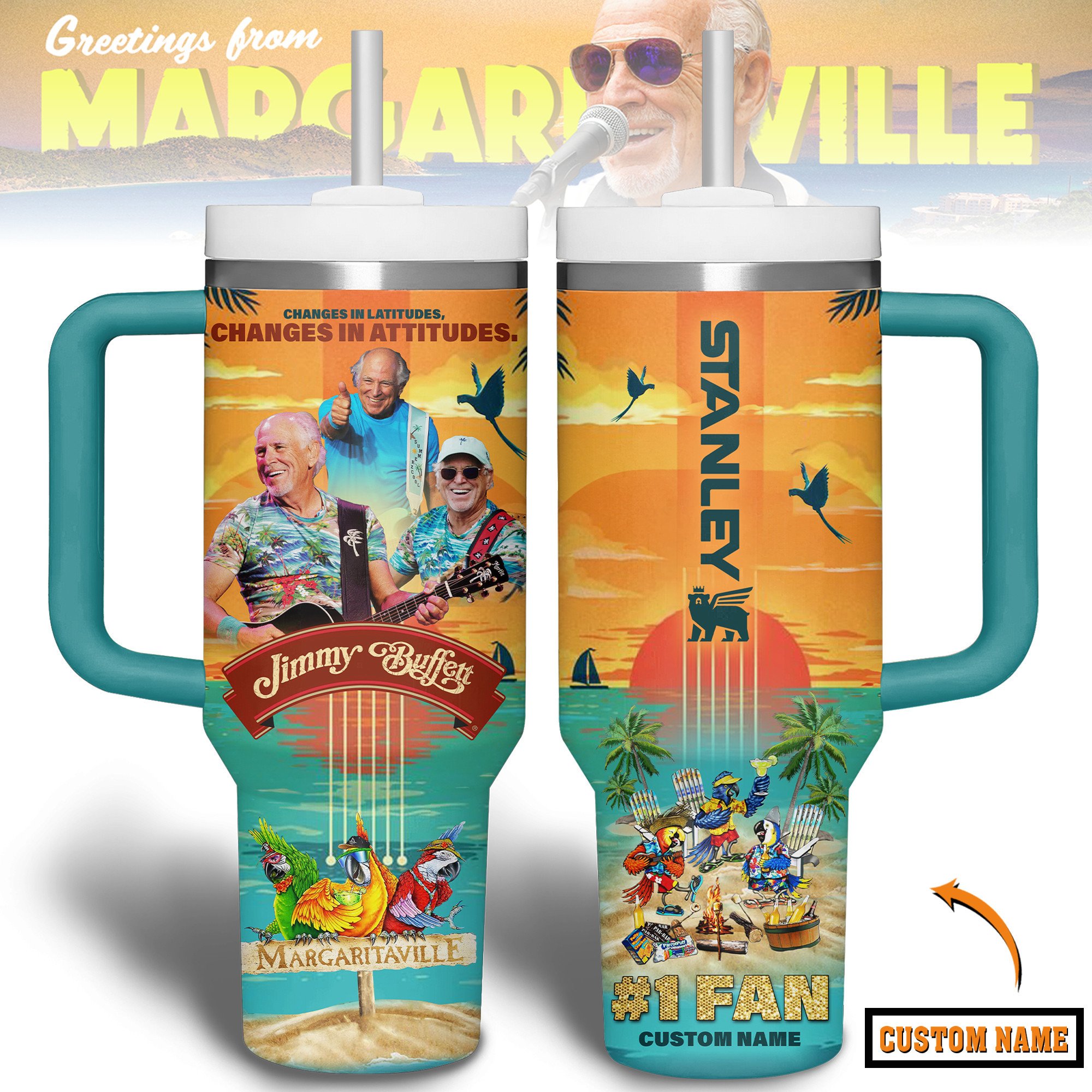 Jimmy Buffett Music Custom Stanley Cup 40 oz 30 oz Tumbler With HandleTVC2301242