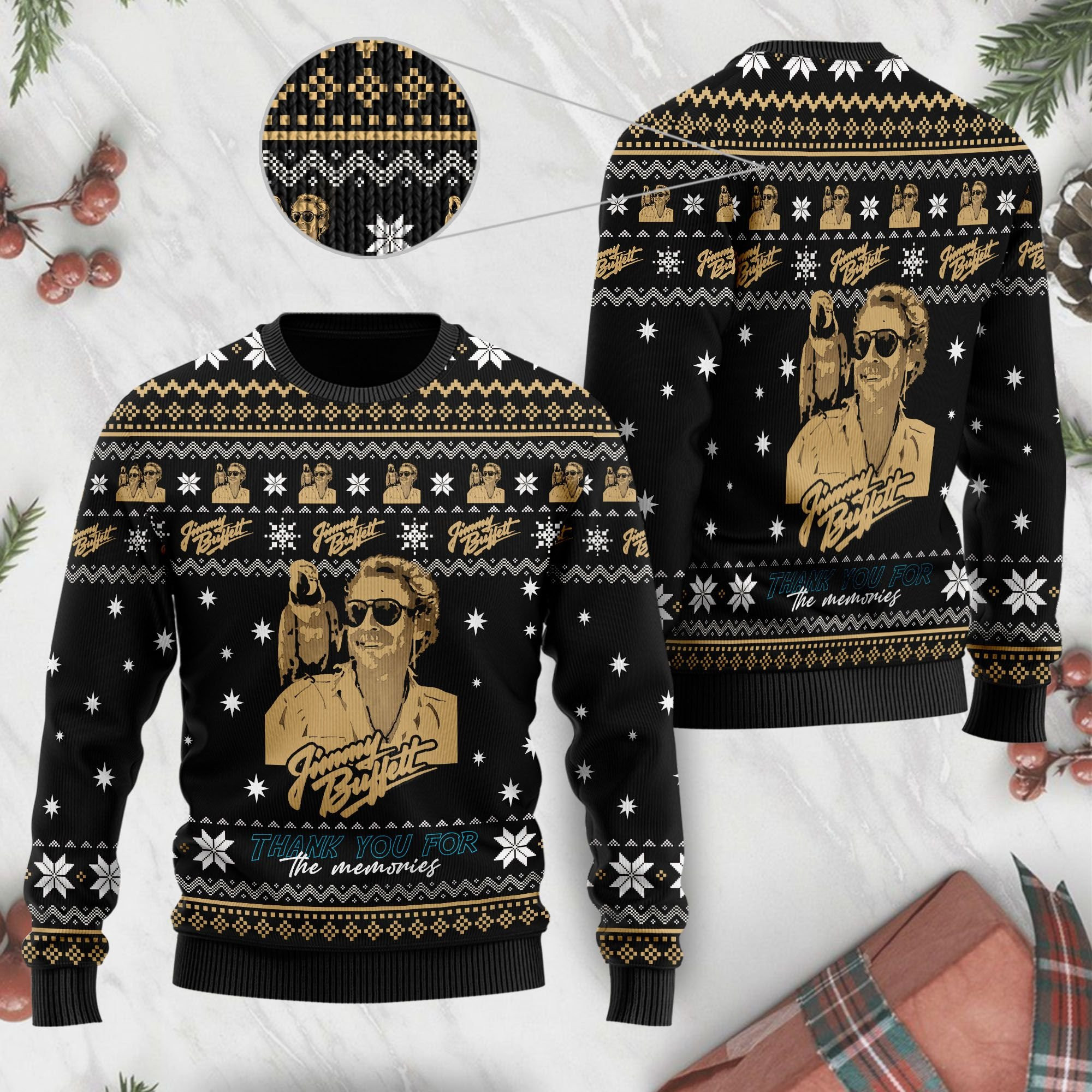Jimmy Buffett Thank You For The Memories Shirt Full Size For Fans Ugly Christmas Sweater Adult 3D Funny Matching for family