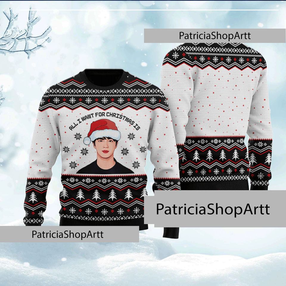 Jin Ugly Christmas Sweater, Jin Sweatshirts All I Want For Christmas