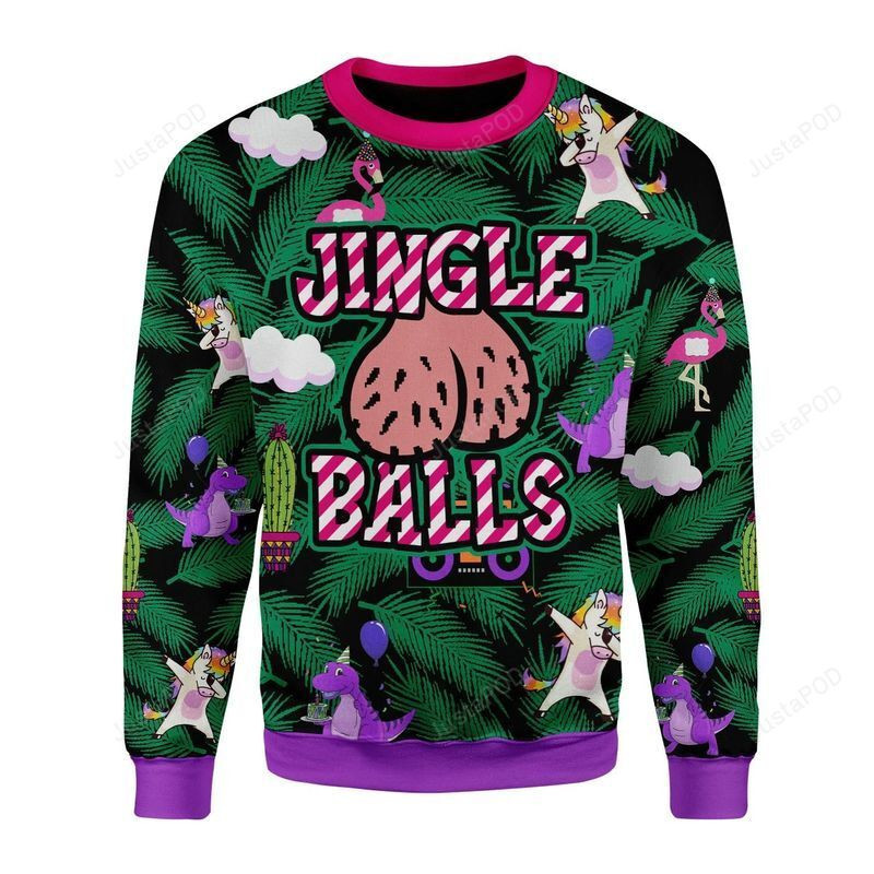 Jingle Balls And Unicorn Ugly Christmas Sweater Adult 3D Funny Matching for family