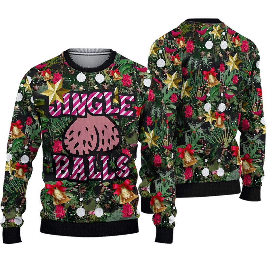 Jingle Balls Quotes 3D All Over Printed T-shirt, Palm Tree Ugly Christmas Sweater