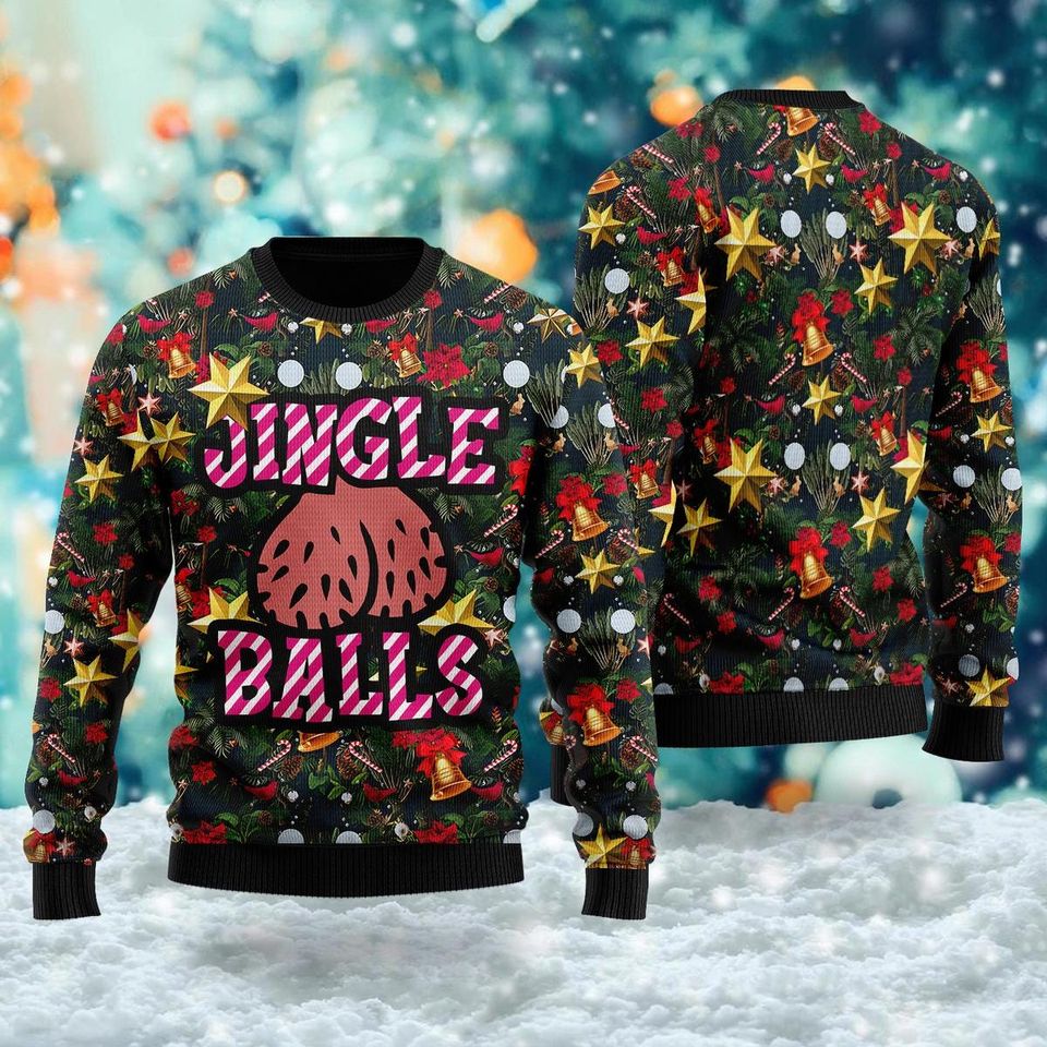 Jingle Balls Quotes 3D All Over Printed T-shirt, Palm Tree Ugly Christmas Sweater - Image 2