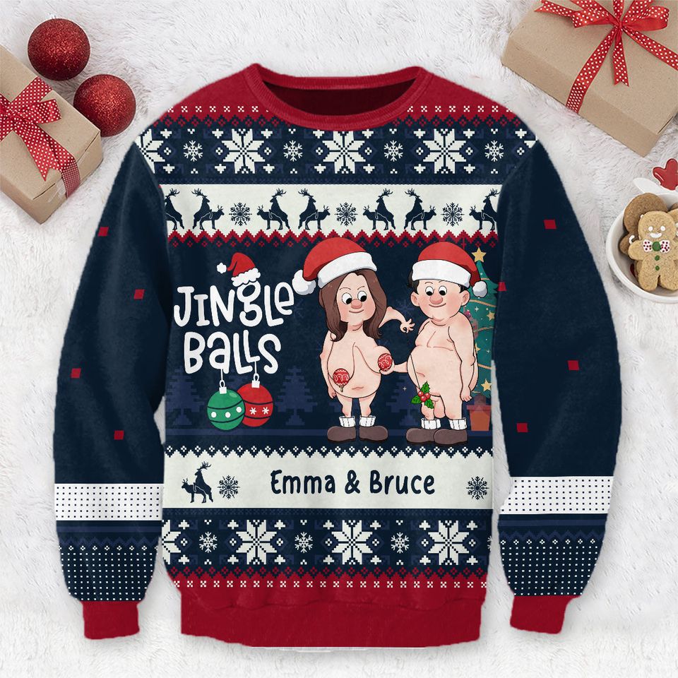 Jingle Balls Tinsel Tits Personalized Couple Ugly Sweater - Image 2